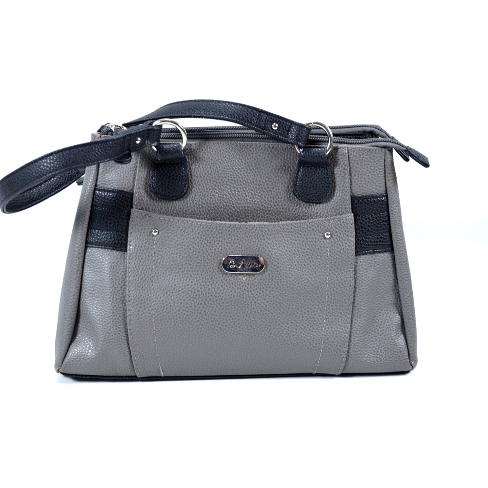 Vintage B. Amici  Gray Leather Shoulder Bag Purse 3 Sections Double‎ Handles